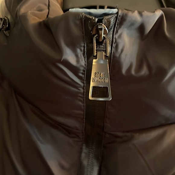 NWT-Steve Madden-L-ice blue& black-quilted, puffer, concealed hood, jacket/coat. - Picture 7 of 16